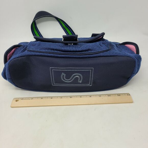 The Sak Navy Blue woven green & blue ribbon handle crochet satchel shoulder bag - Picture 10 of 12